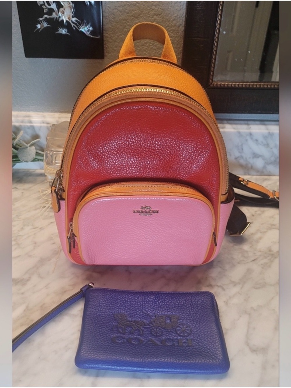 Coach Colorblock Andi Leather Backpack With Blue Wristlet EUC 🩷❤️🧡💙 Absolutely 🤩